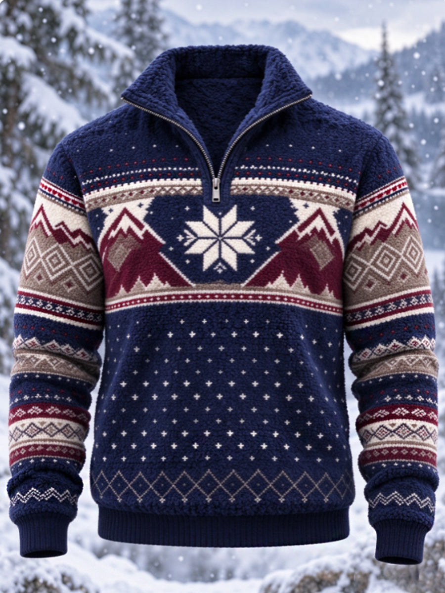Herrtröja i nordisk Fair Isle-stil med geometrisk snöflingemönstrad design, flanell