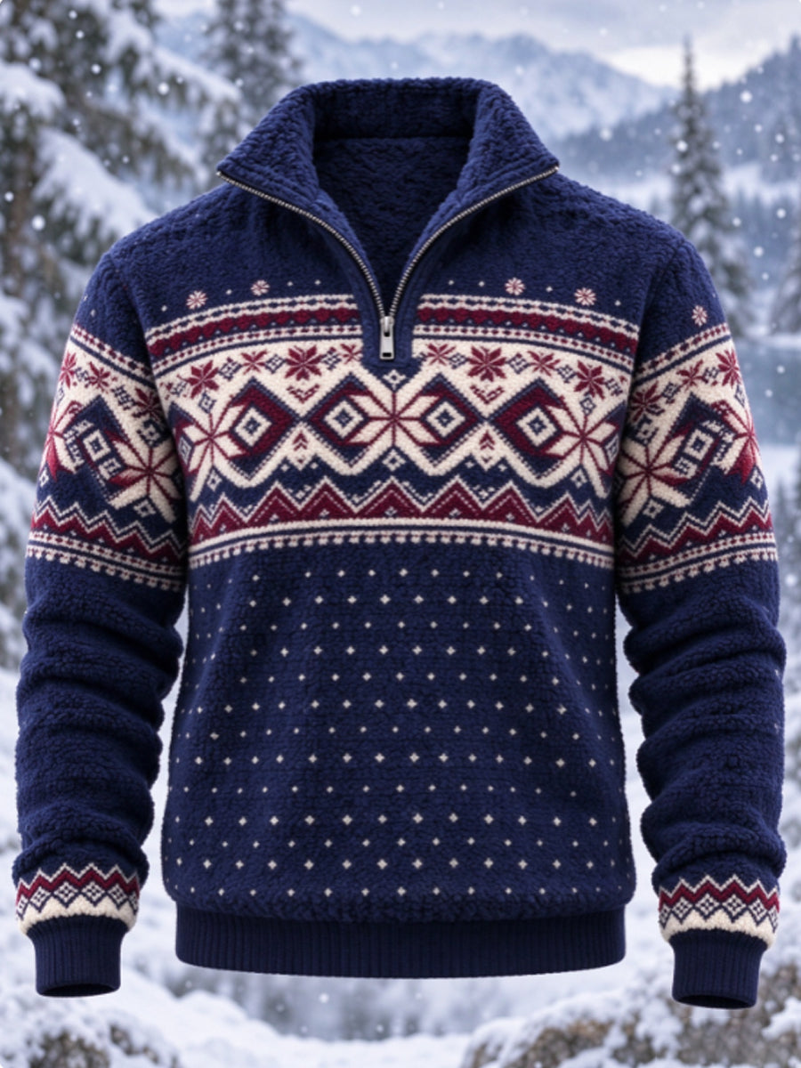 Herrtröja i nordisk Fair Isle-stil med geometrisk snöflingemönstrad design, flanell