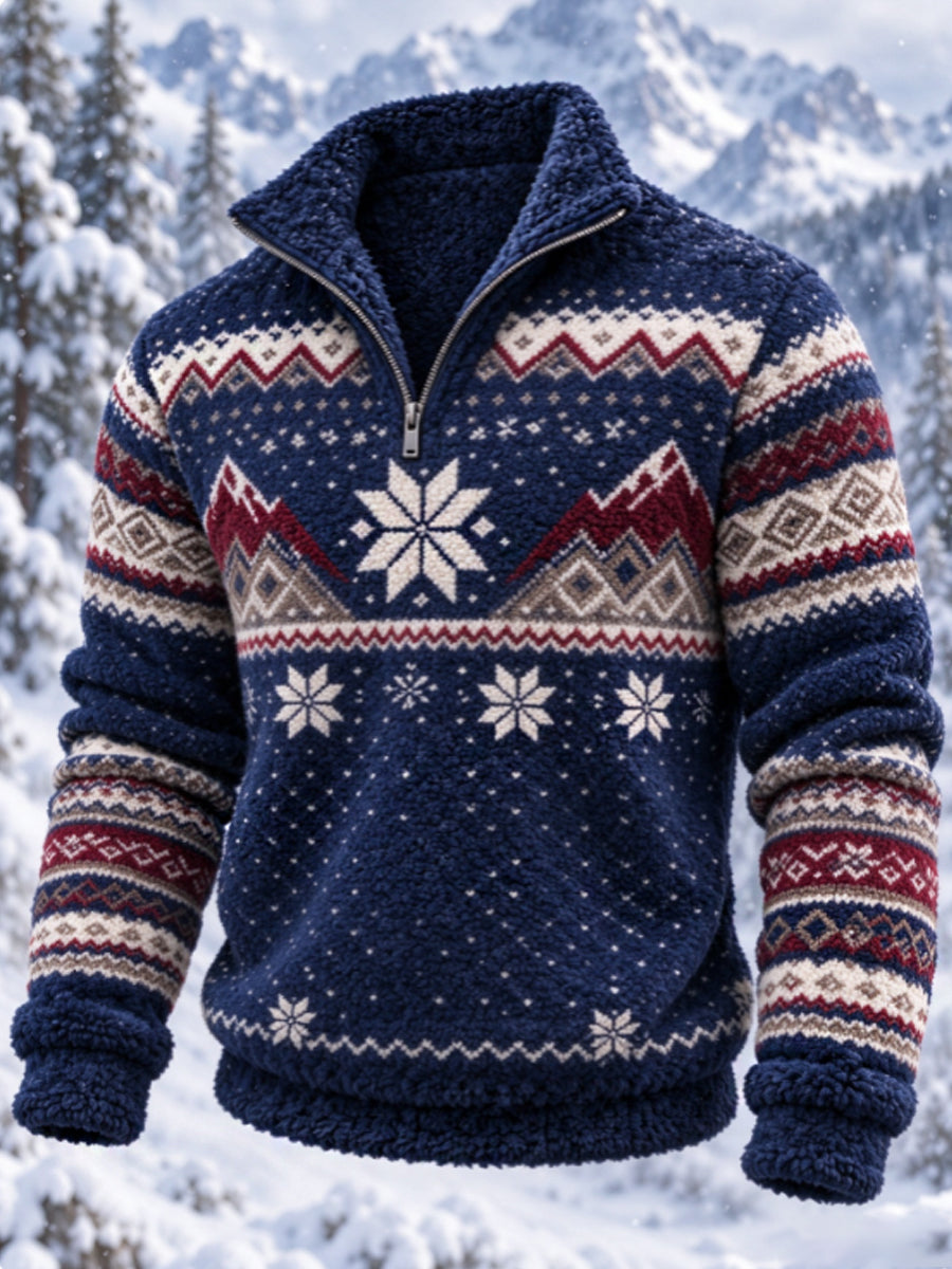 Herrtröja i nordisk Fair Isle-stil med geometrisk snöflingemönstrad design, flanell