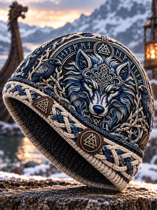 Vikingkonst Vintage Varm, kallstickad mössa för höst och vinter