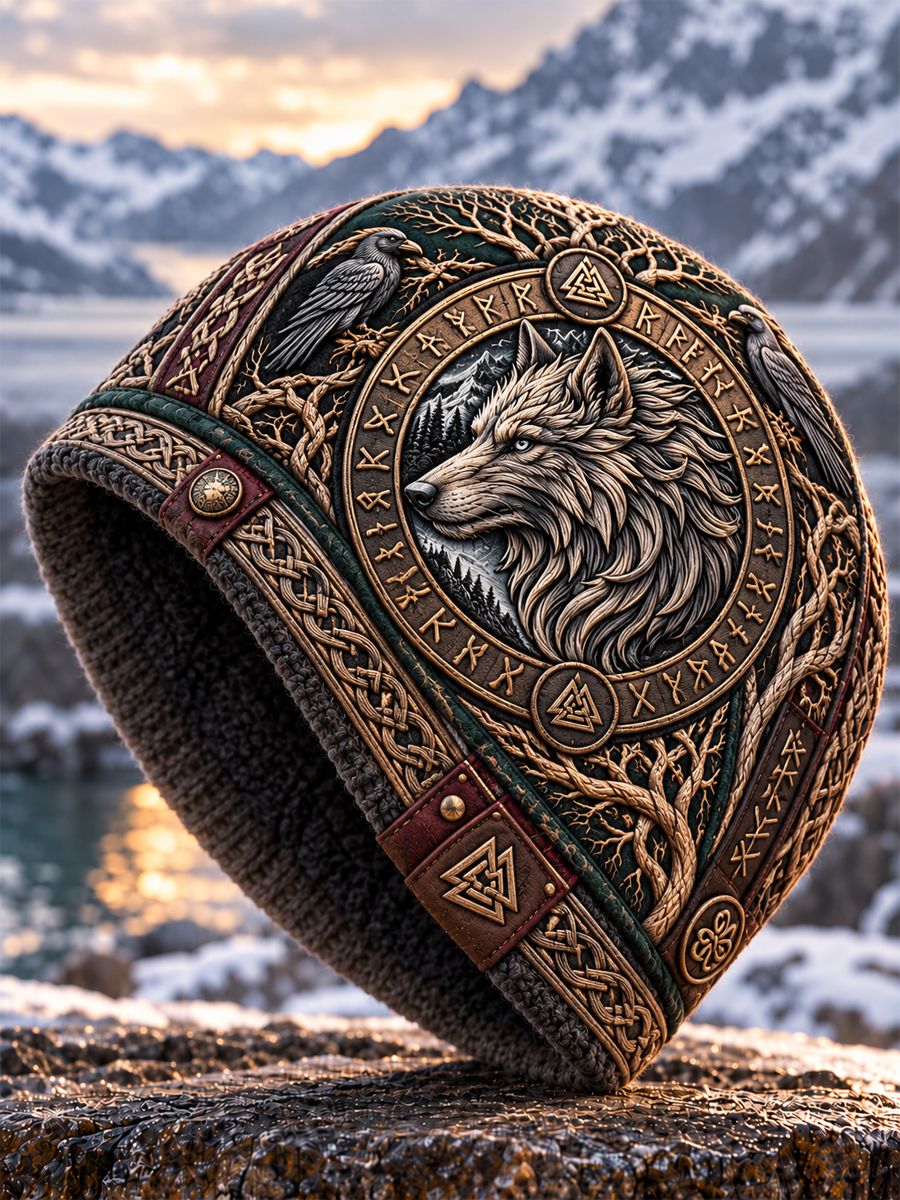 Vikingkonst Vintage Varm, kallstickad mössa för höst och vinter