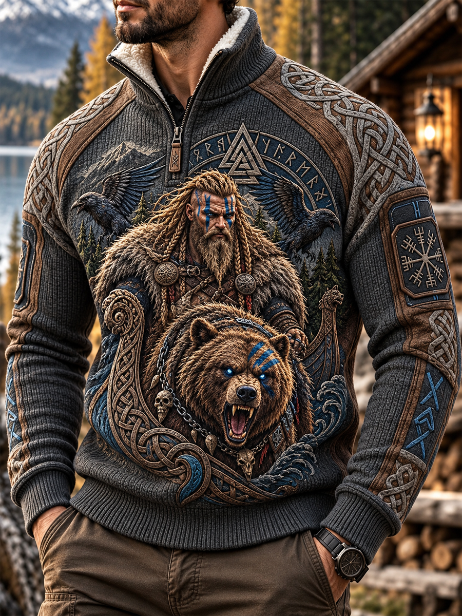 Herrtröja med vikingamotiv och knäppning på ärmarna