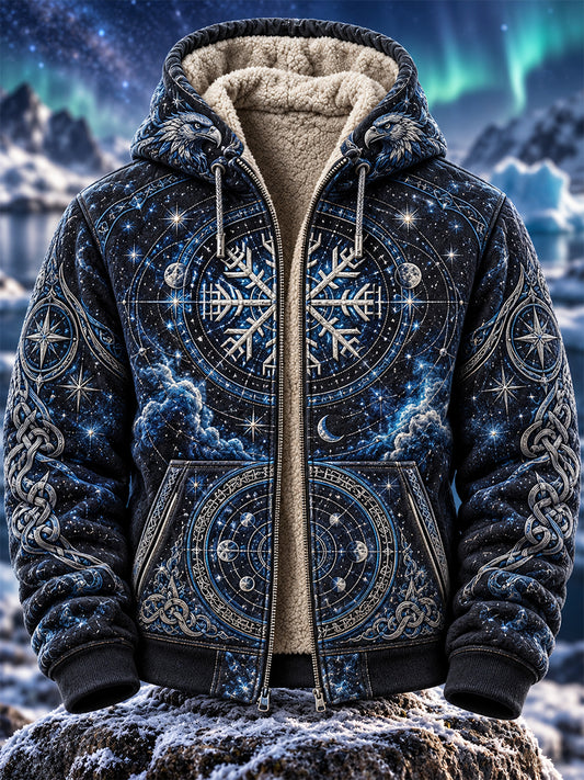 Vintage nordisk fleecefodrad hoodie med dragkedja i vikingastil