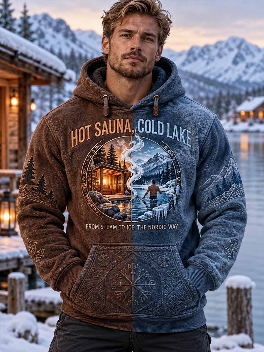 Mäns 'HOT SAUNA, kall sjö' Slogan Skriv ut huvat