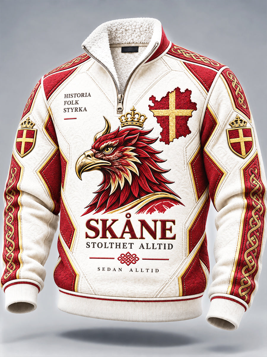 Vita Svenska Skåne Patchwork Skriv ut Casual Zip-Up Hoodie.
