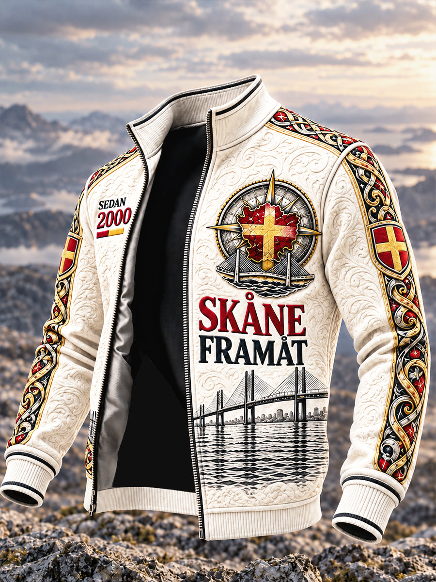 Svenska Skåne-tryckt Casual Zip-Up Jacka