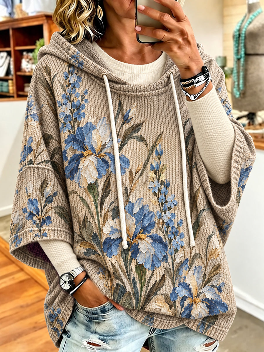 Dams retro artistisk färgglad oljemålning blommig hoodie
