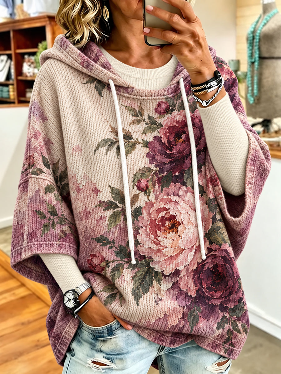 Kvinnors Retro Konstnärliga färgglada oljemålning suddig floral Hoodie.