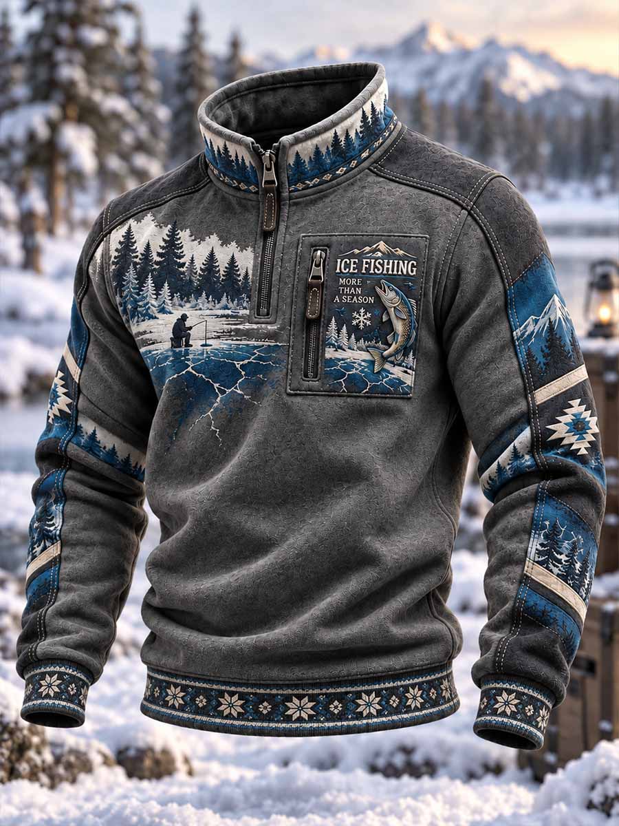 Mäns traditionella vinterfiske mönster Print Sweatshirt