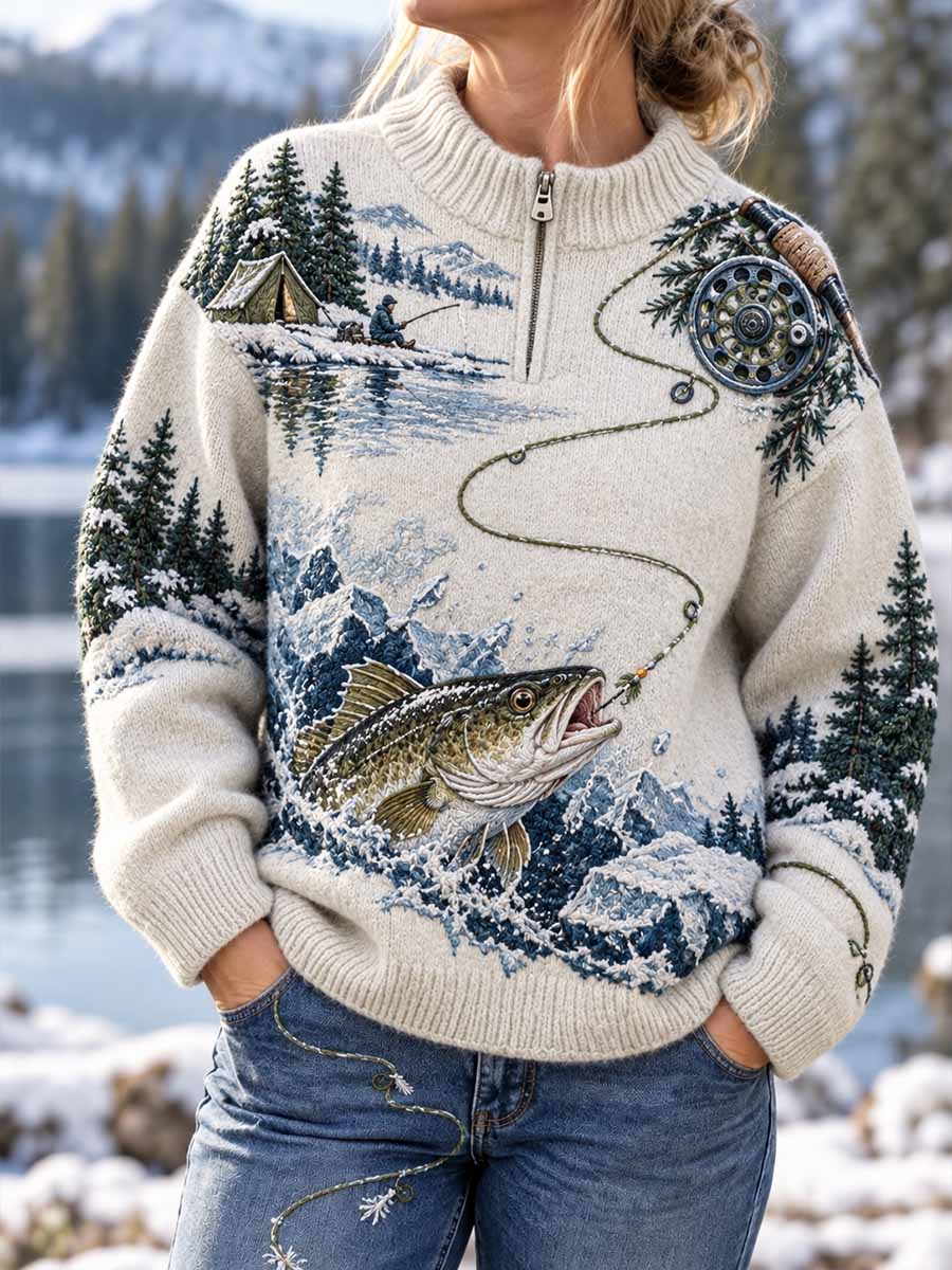 Tröja med traditionellt fiskmönster för kvinnor