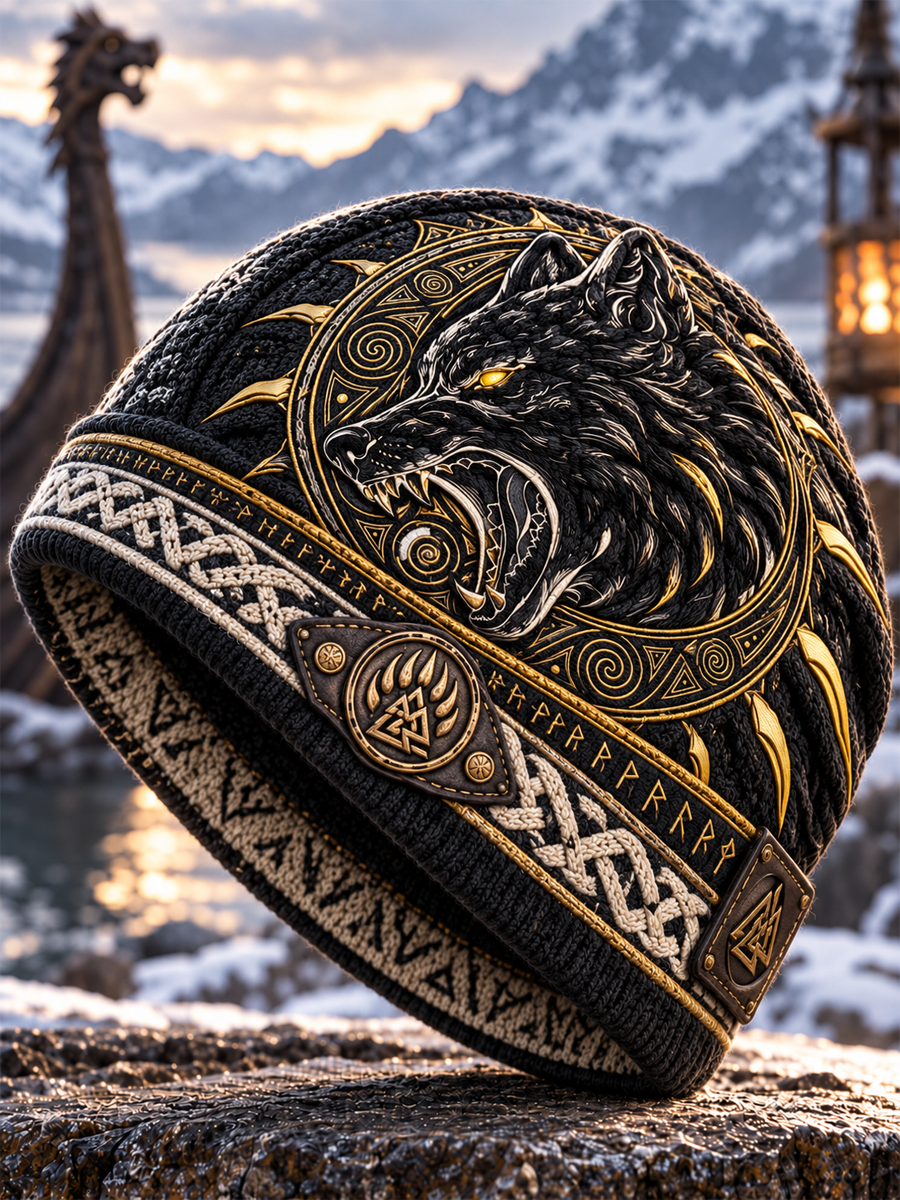 Vikingkonst Vintage Varm, kallstickad mössa för höst och vinter
