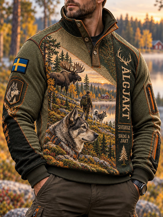 Herrtröja med dragkedja och huva för älgjakt i Sverige