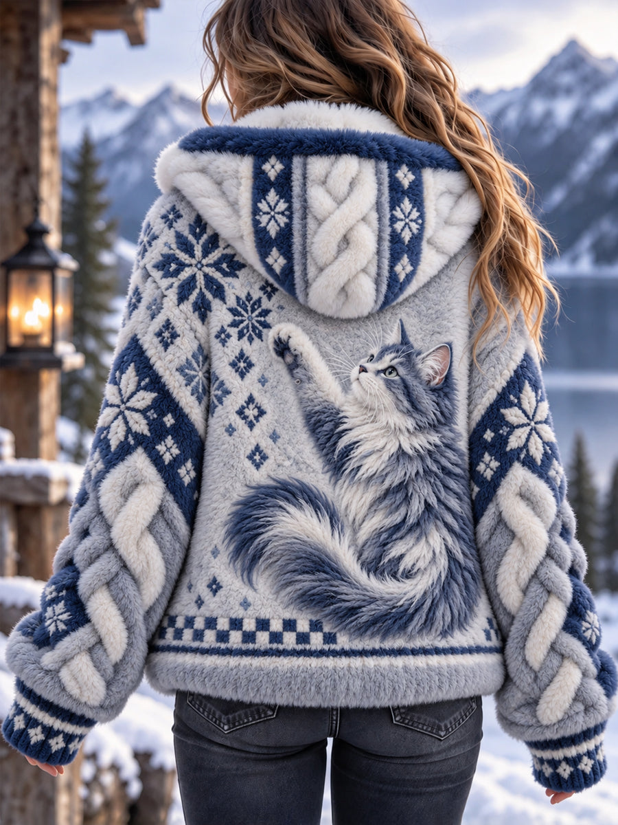 Vintage Nordic-Style Flannel Hooded Jacka för katter