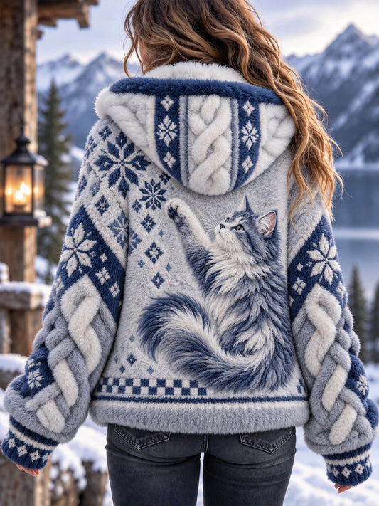 Vintage Nordic-Style Flannel Hooded Jacka för katter