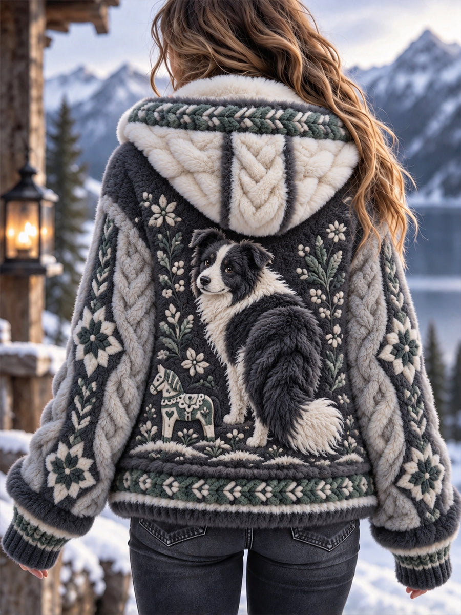 Retro Nordisk-stilsyn Husdjurshund Art Flannel Hoodie