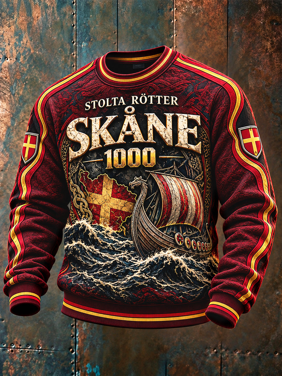 Mäns röd Svenska Vicking skepp Skriv ut Casual Sweatshirt