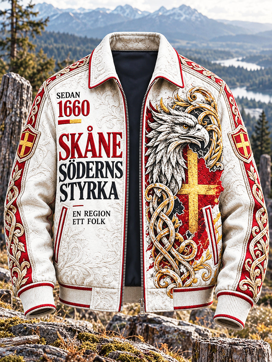Vita Svenska Skåne Griffin Skriv ut Casual Zip-Up Jacka