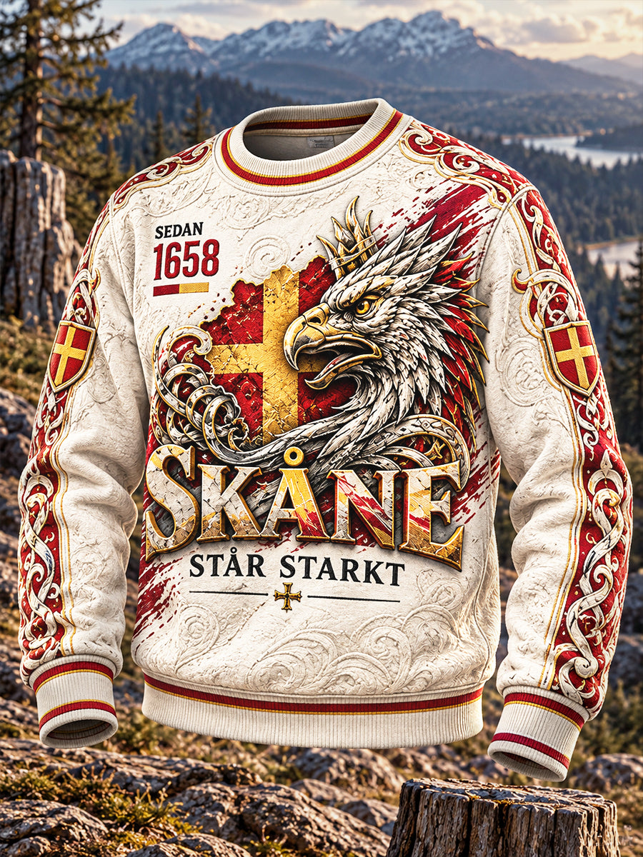 Herrens Vintage Vit Svenska Skåne Griffin Skriv ut Casual Sweatshirt
