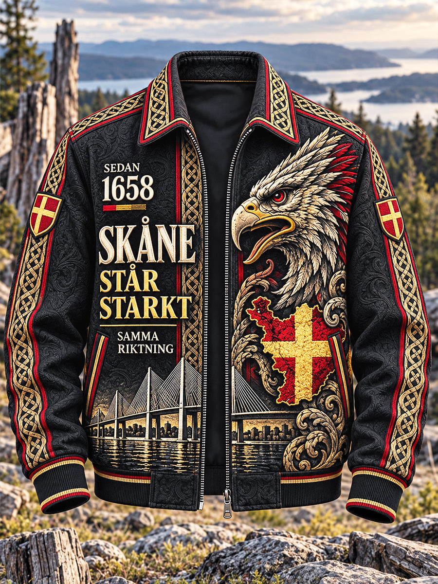 Mäns Svarta Sverige Skane Griffin Skriv ut Casual Zip-Up Jacka