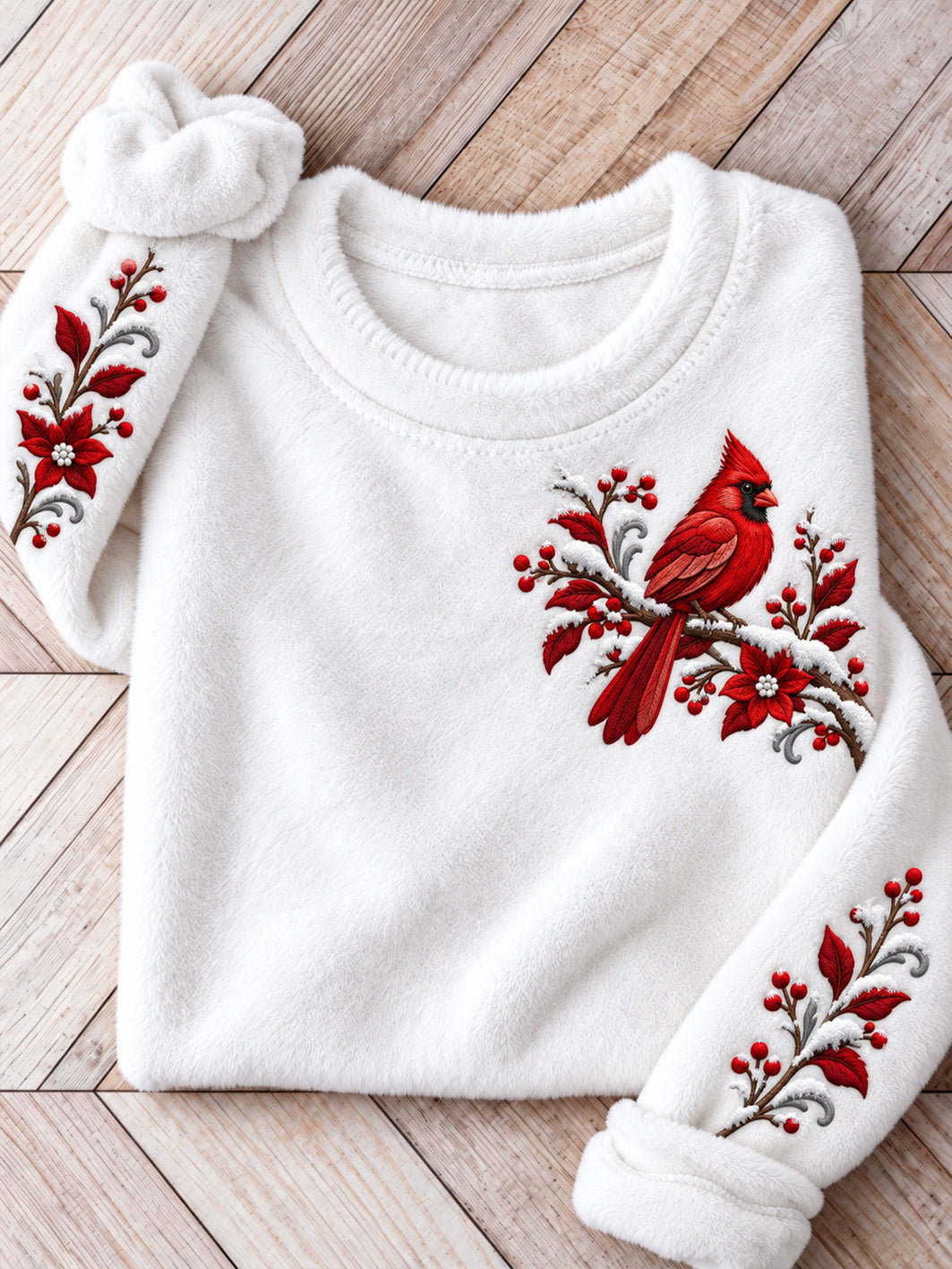 Kvinnors vinter röd kardinal Mönster Orsak Flannel Sweatshirt
