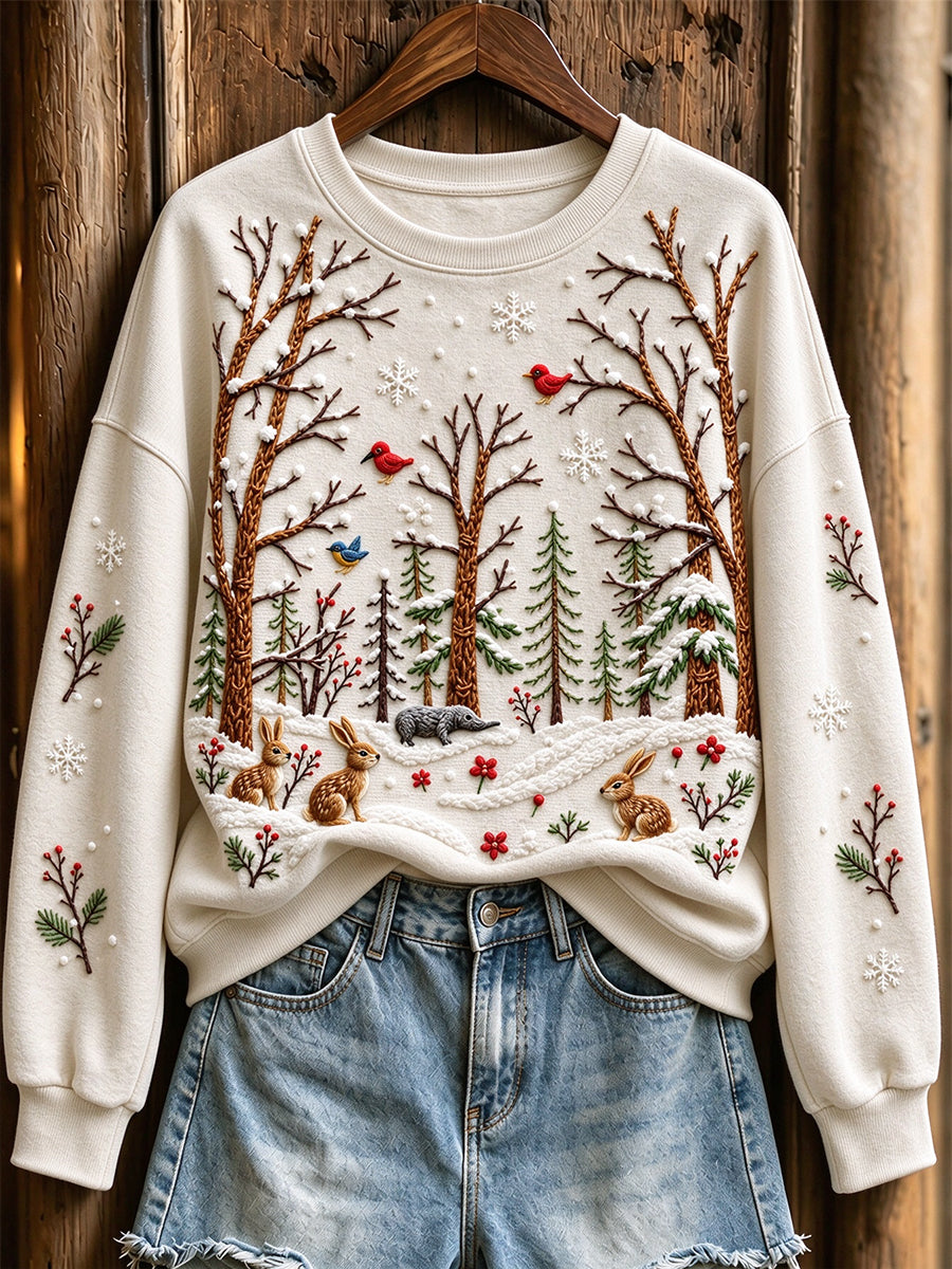 Kvinnors vinter snöig skogsmönster Casual Sweatshirt