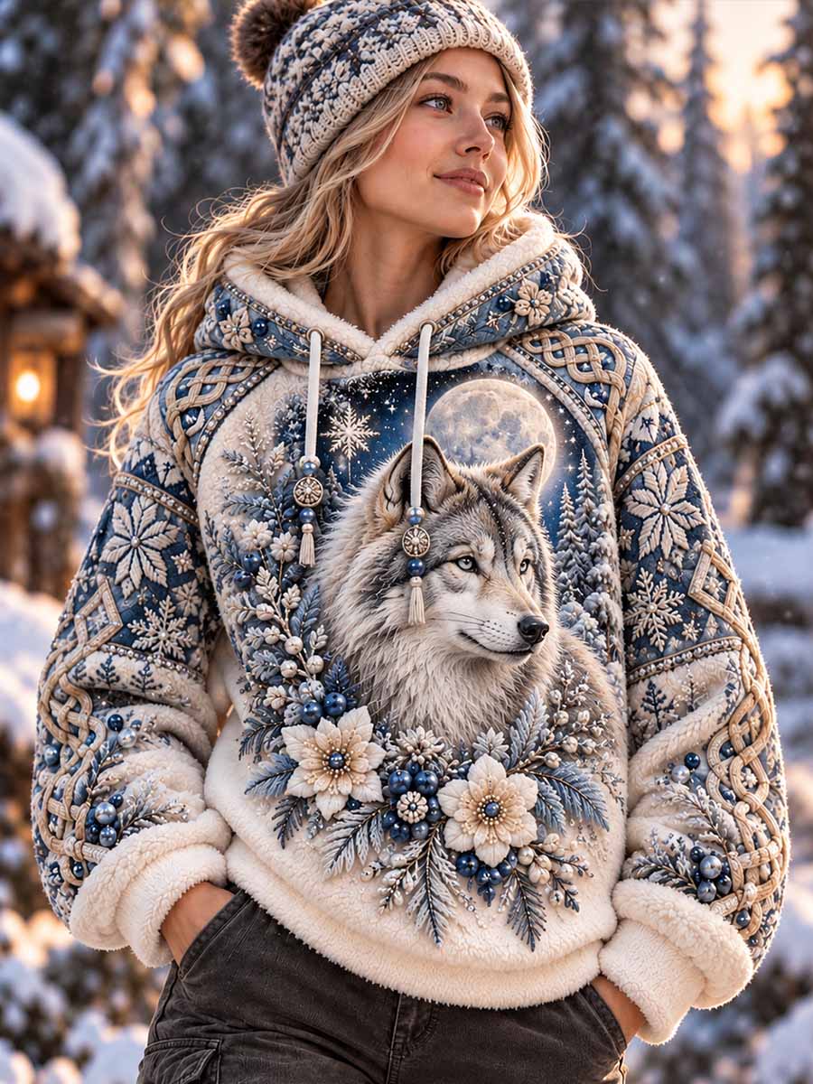 Kvinnors Nordiska Varm mönster Skriv ut Hoodie.