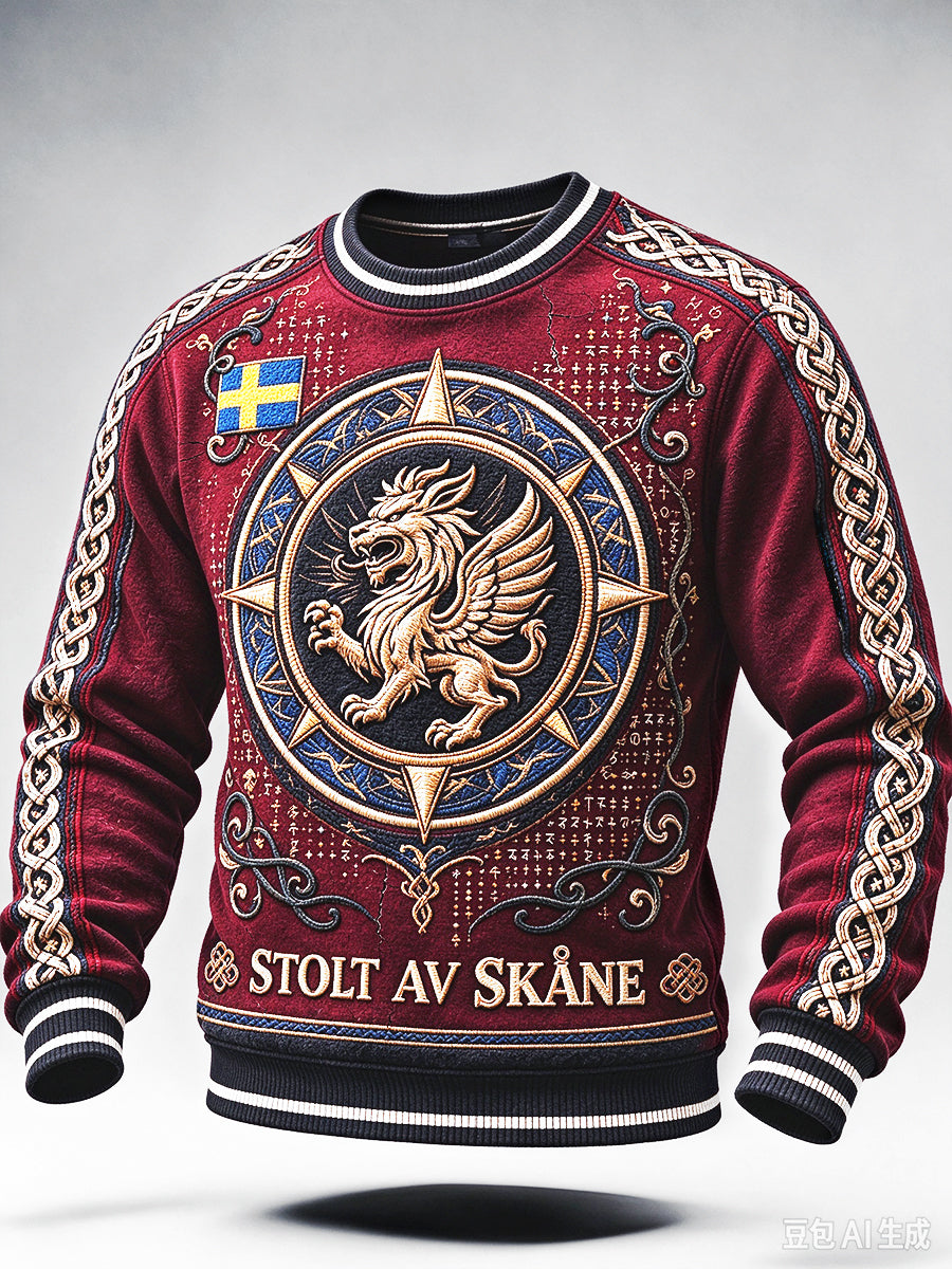 Mäns Röda Sverige Skåne Skriv ut Casual Sweatshirt