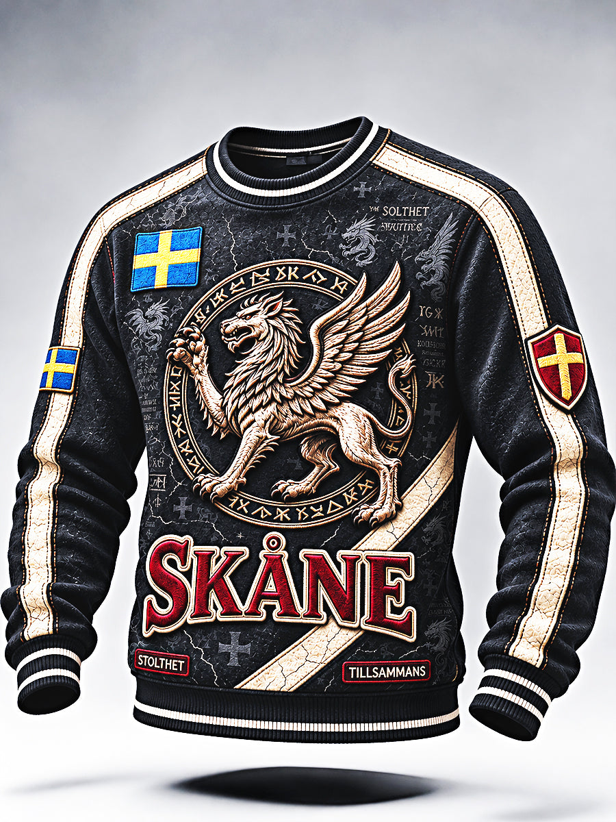 Mäns Svarta Skåne Patchwork Skriv ut Casual Hoodiee