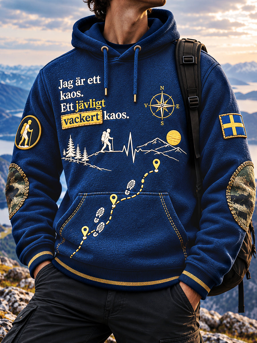 Mäns mörkblå Svenska Lappverk Print Casual Hooded Sweatshirt