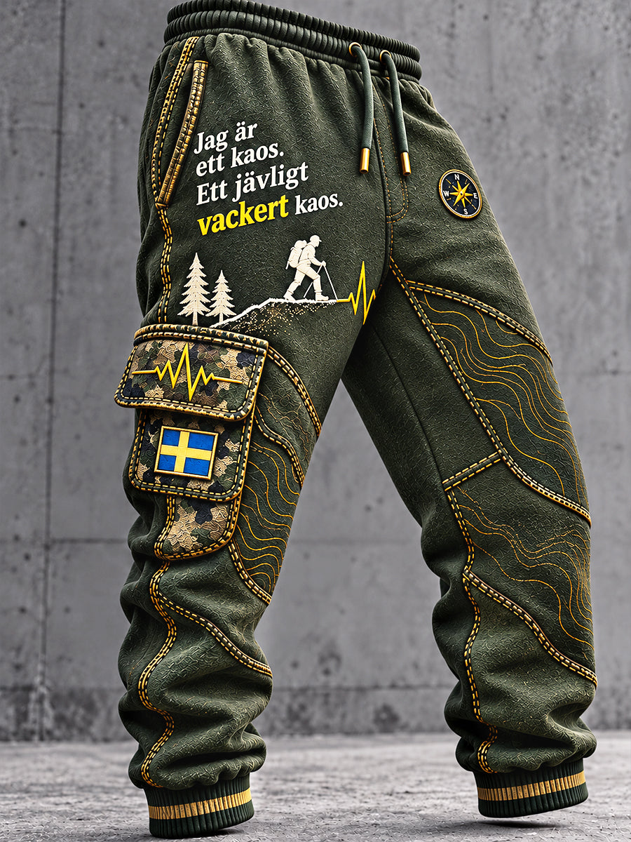 Herrarmé Gröna Jag är ett kaos. Ett jävligt vackert kaos Swedish-Print Casual Sportbyxor