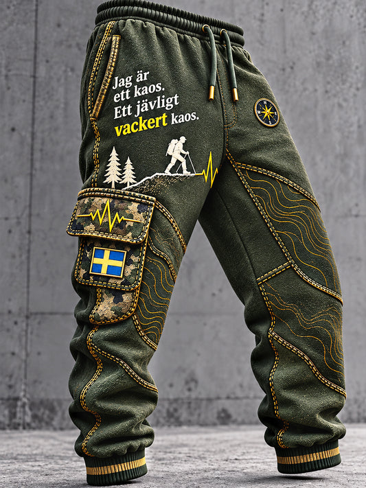 Herrarmé Gröna Jag är ett kaos. Ett jävligt vackert kaos Swedish-Print Casual Sportbyxor