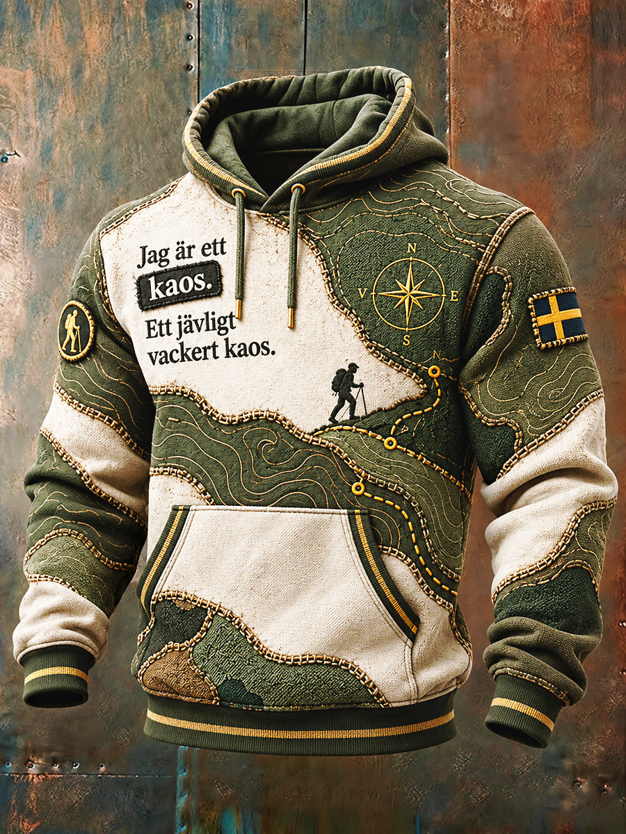 Herrarmé Gröna Svenska Jag är ett kaos. Ett jävligt vackert kaos Patchwork Skriv ut Casual Sweatshirt