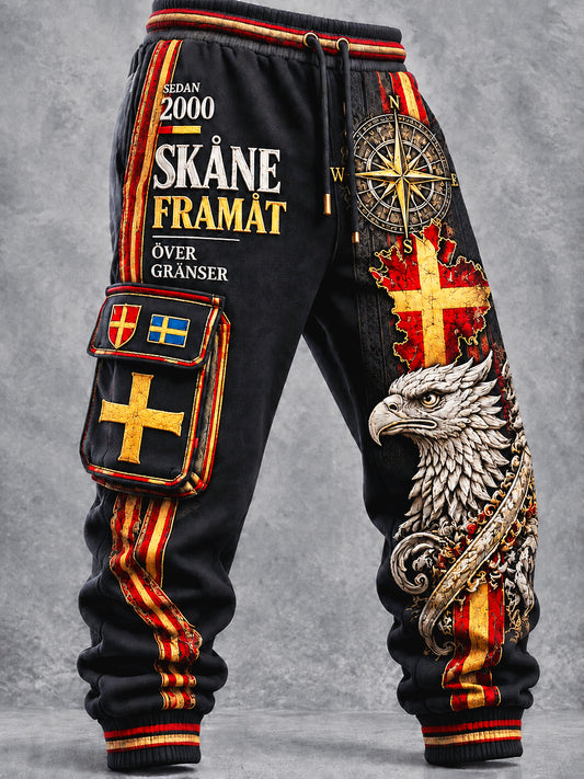 Mäns svart svenska Skåne-Print Casual Byxor