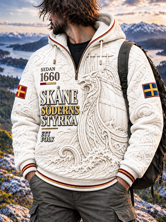 Vita svenska Skåne-tryckt Casual Hooded Sweatshirt