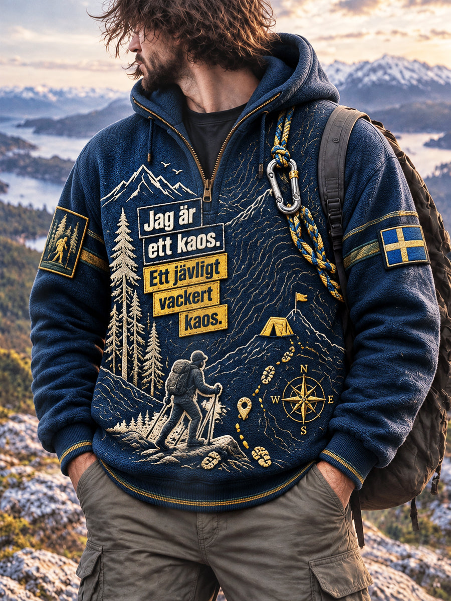 Herrens Dark Blue Jag är ett kaos. Ett jävligt vackert kaos Swedish-Print Casual Hooded Sweatshirt