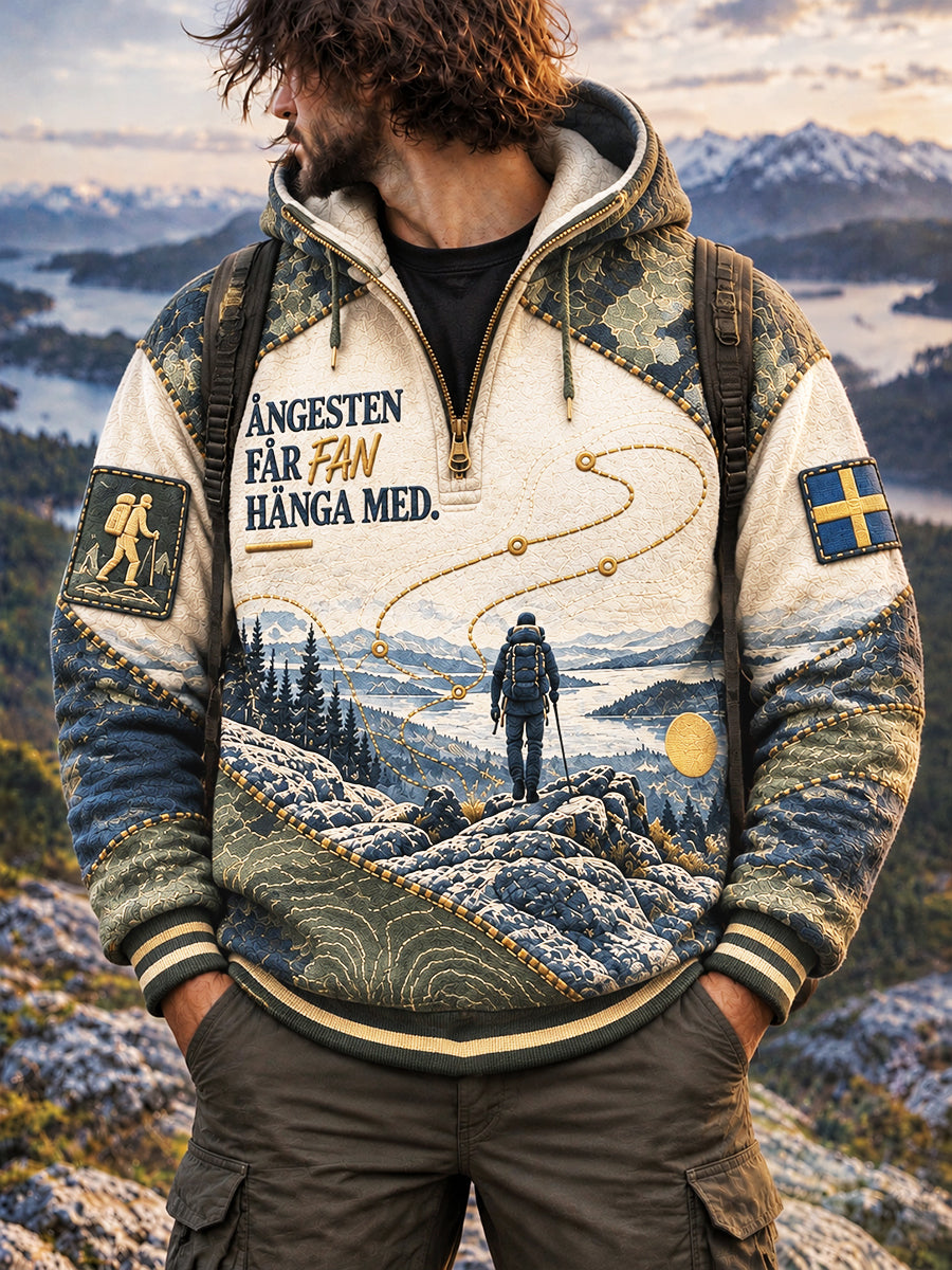 Mäns svenska Kamouflage Patchwork ÅNGESTEN FÅR FAN HÄNGA MED Skriv ut Casual Hooded Sweatshire t