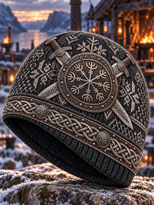 Unisex nordisk vikingmössa, varm och stickad