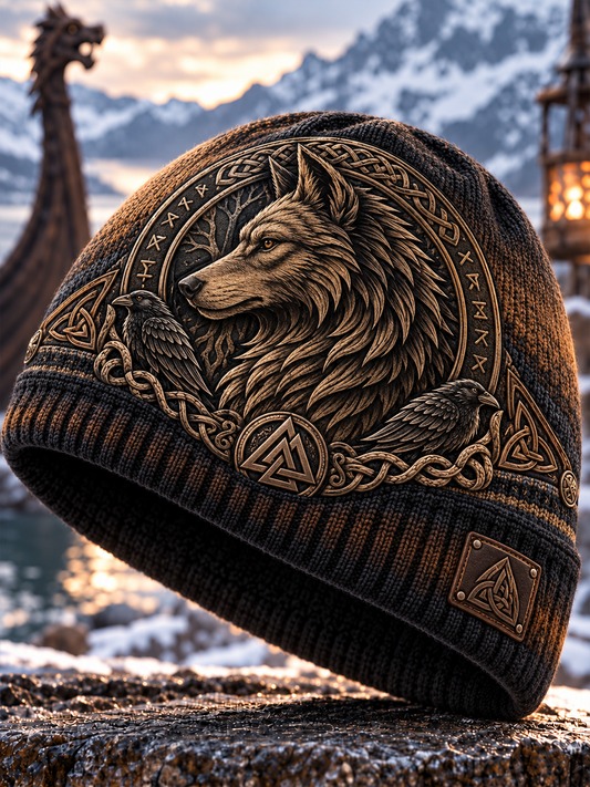 Vikingkonst Vintage Varm, kallstickad mössa för höst och vinter