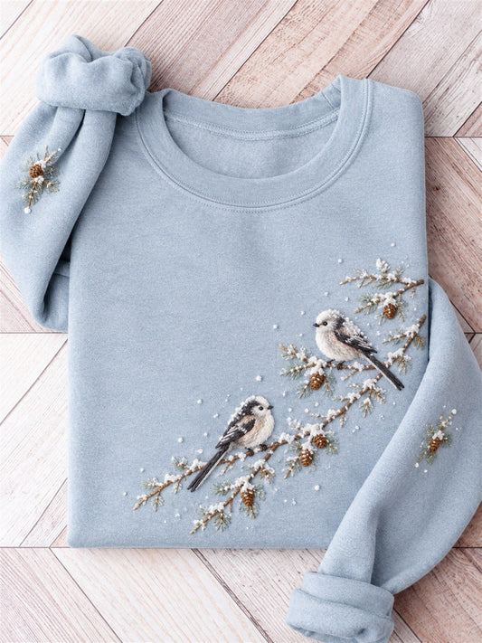 Kvinnors snöig vinter Långsvansade bröstfåglar på Braches Print Sweatshirt