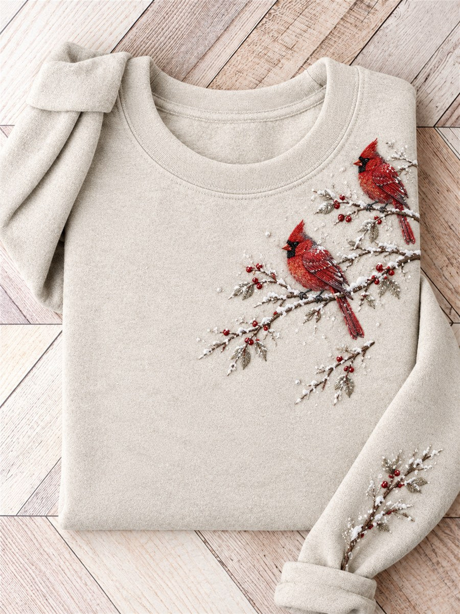 Kvinnors snöig vinter röd kardinal fåglar på Braches Print Sweatshirt