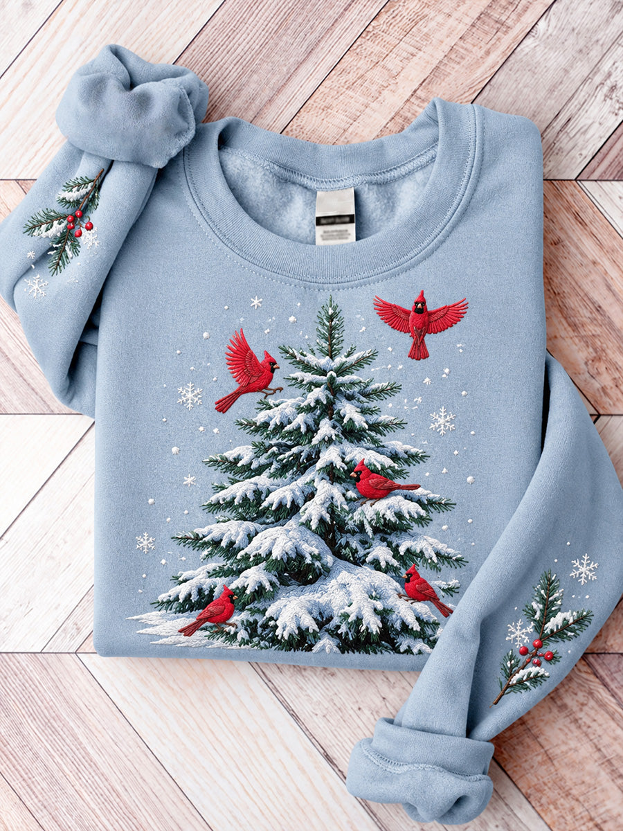 Kvinnors vinter röd kardinal i snöig tall Print Casual Sweatshirt