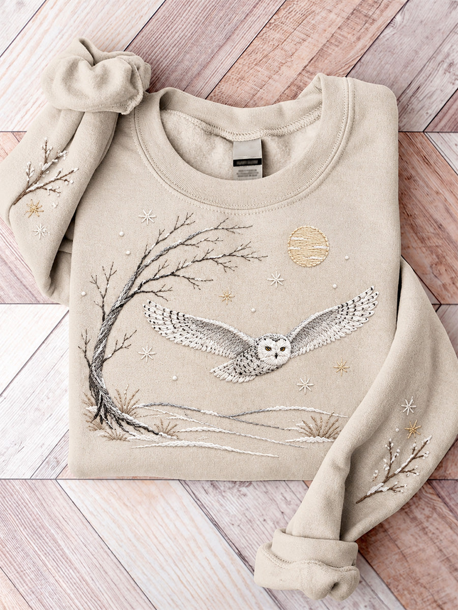 Kvinnors vita uggla i snöig landskap Mönster Casual Sweatshirt