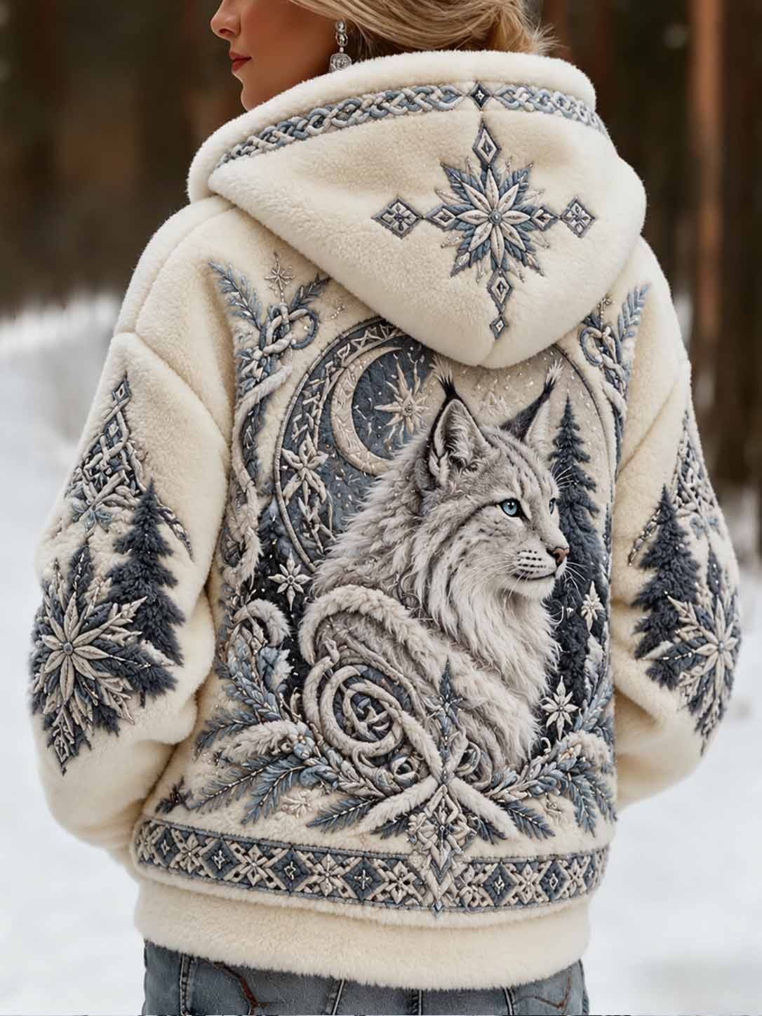 Kvinnors nordiska katt Print Hoodie Jacka