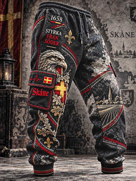 Herr Retro Svenska Skåne-Print Casual Sportbyxor
