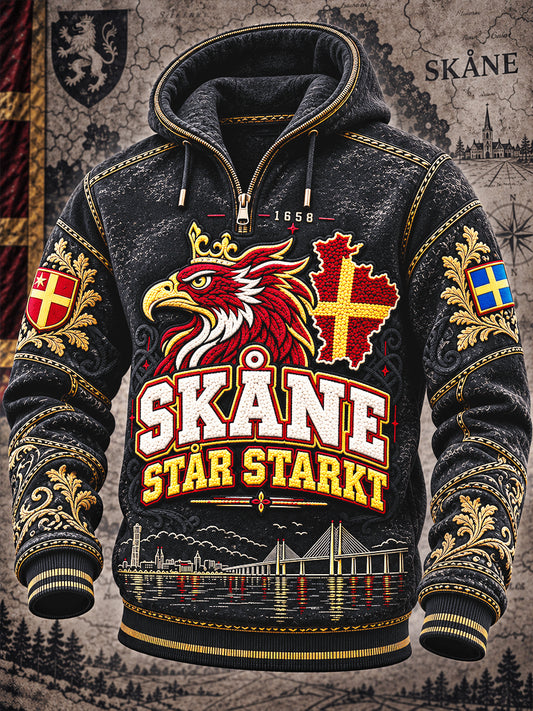 Mäns Retro Svart Svenska Skåne Skriv ut Casual Hooded Sweatshirt