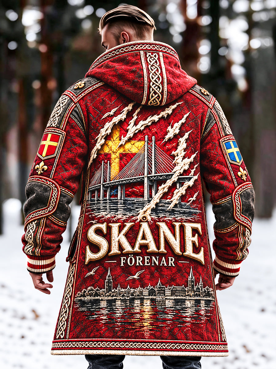 Mäns röd Svenska Skåne-Print Casual Hooded rocka