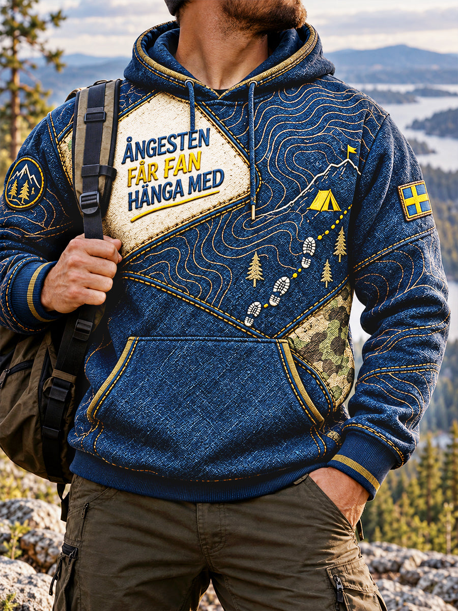 Mäns blå Svenska vandring Print Casual Hooded Sweatshirt
