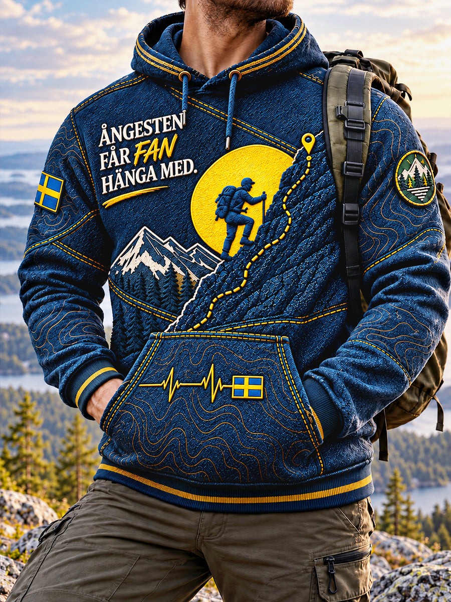 Mäns mörkblå Svensk vandring Print Casual Hooded Sweatshirt