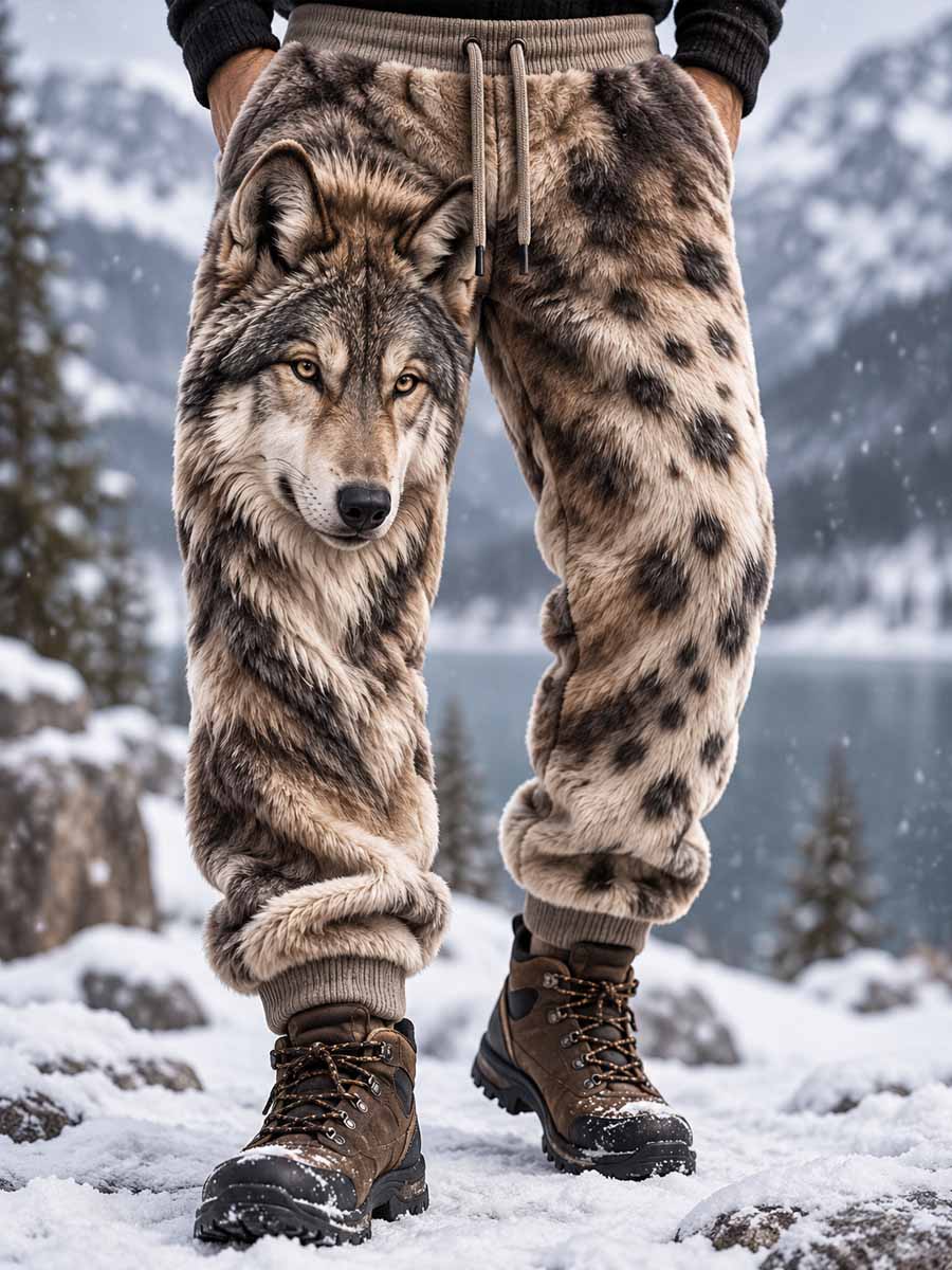 Mäns mode varg print byxor