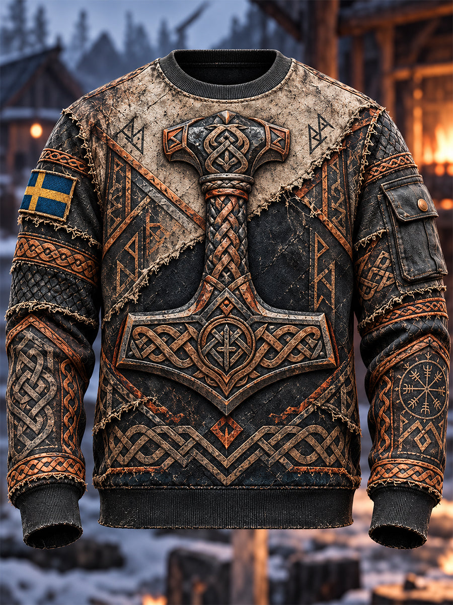 Herrtröja med rund halsringning i retro nordisk vikingastil från Sverige
